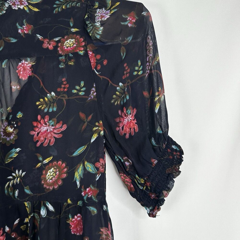 Anthropologie Salzburg Sheer Tunic Top Floral Ruffle Tiered Puff Sleeve Black S - Picture 5 of 9